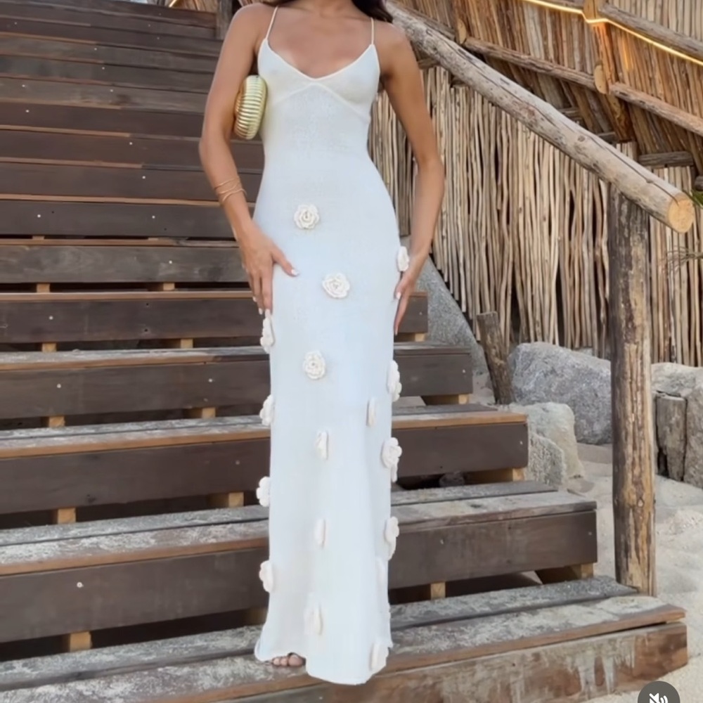 White Knit Flora Maxi Dress - Small